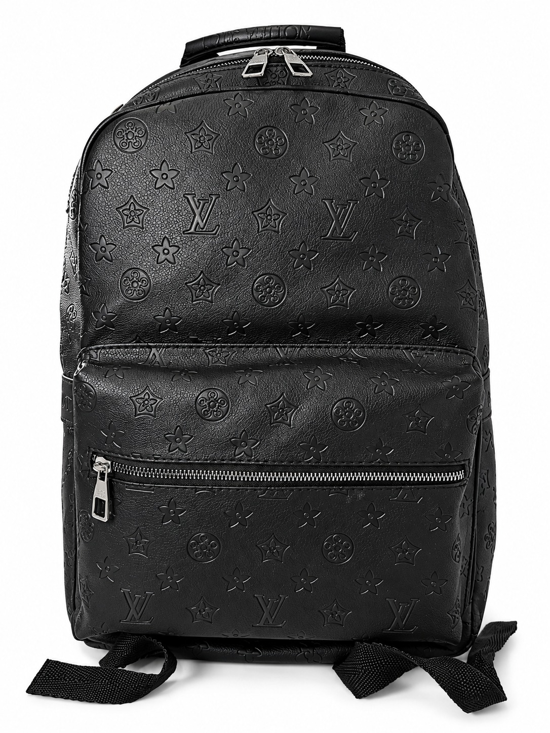 Embossed Monogram Black Leather Backpack