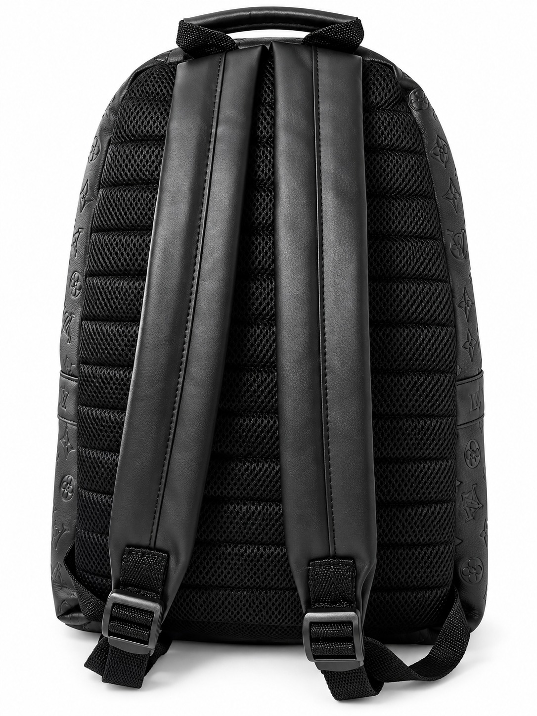 Embossed Monogram Black Leather Backpack